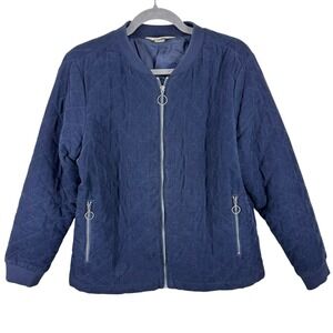 Christopher & Banks Navy Blue Full Zip Corduroy Insulated Lined Jacket Size M